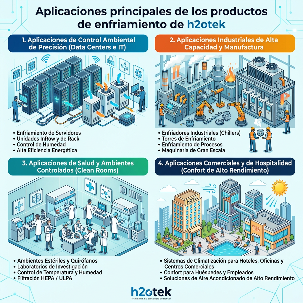 Aplicaciones principales de los productos de enfriamiento de H2OTEK